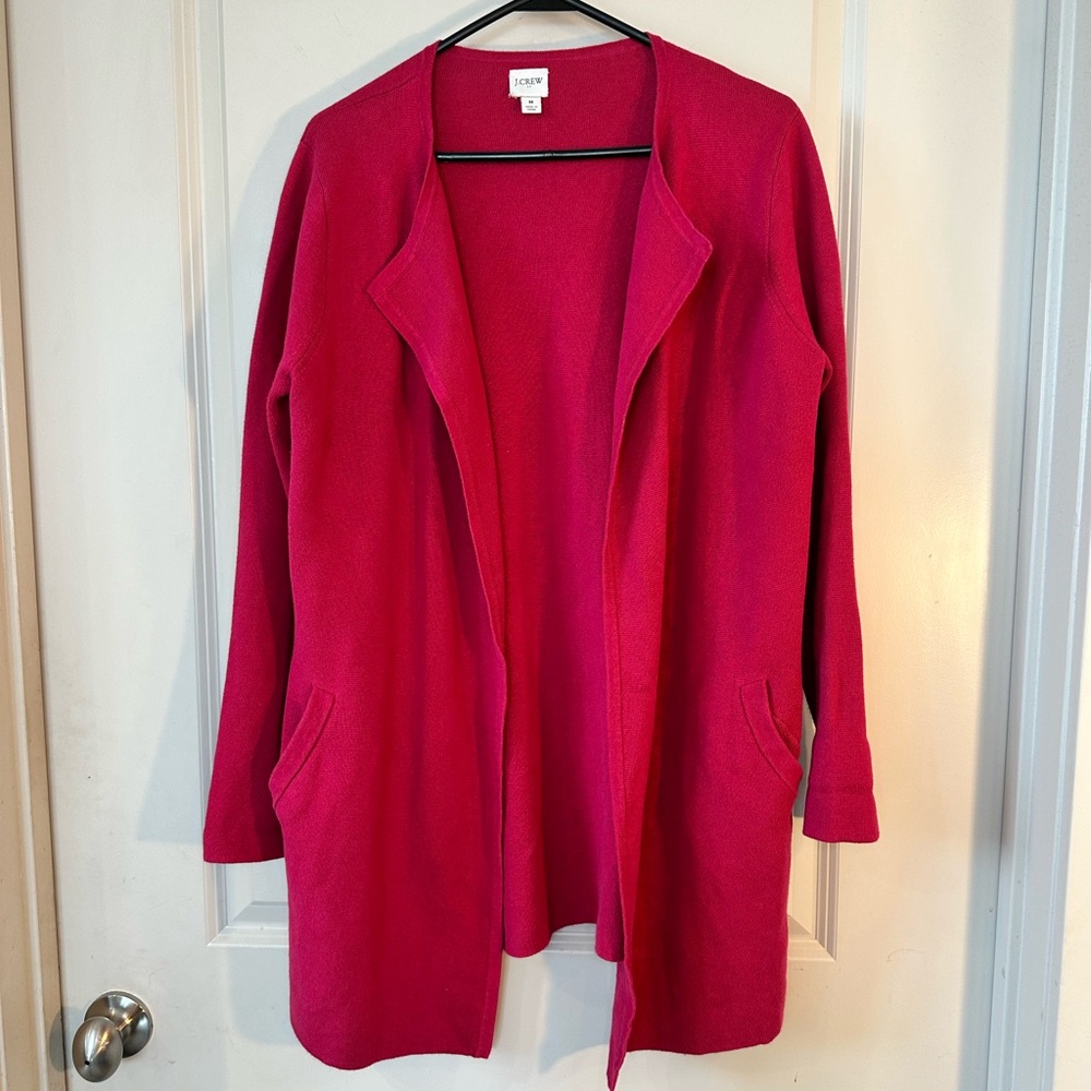 J. Crew Vanessa Pink Open Knit Cotton Blazer Long Line Sweater , Medium
